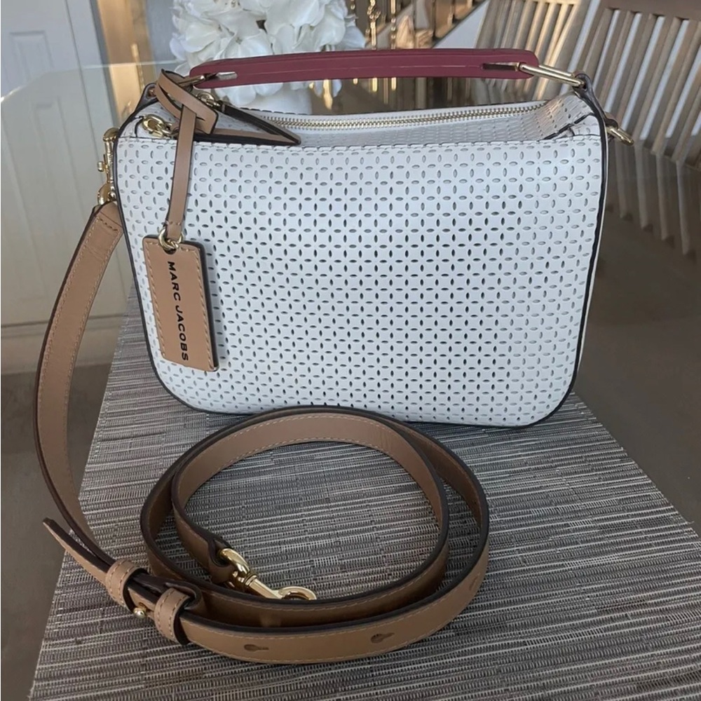 Marc Jacobs Perforated Soft Box 23 Ivory Leather Top Handle Crossbody